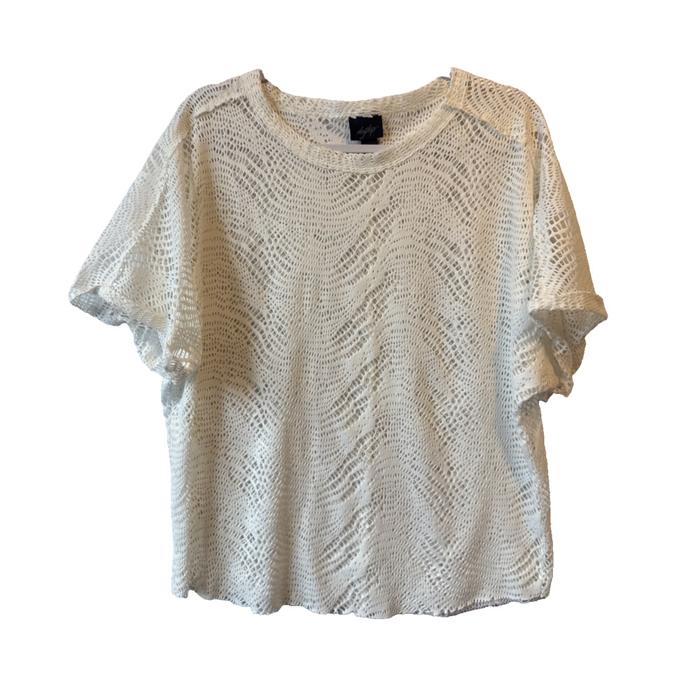 Daytrip‎ Women’s M Boho Chic Stretch Lace Mesh Cream Raw Top Beach Cover Up
